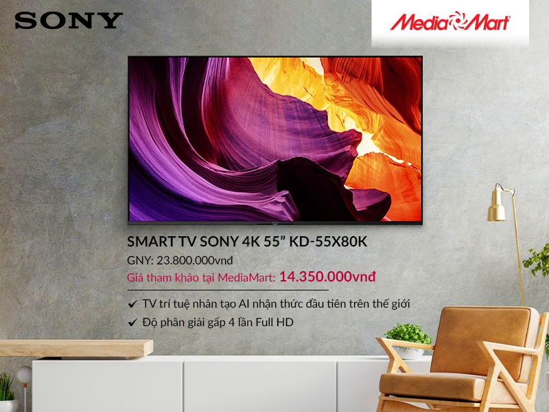 Smart Tivi 4K Sony KD-55X80K 55 inch Google TV