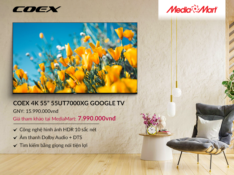 Smart Tivi Coex 4K 55 inch 55UT7000XG Google TV